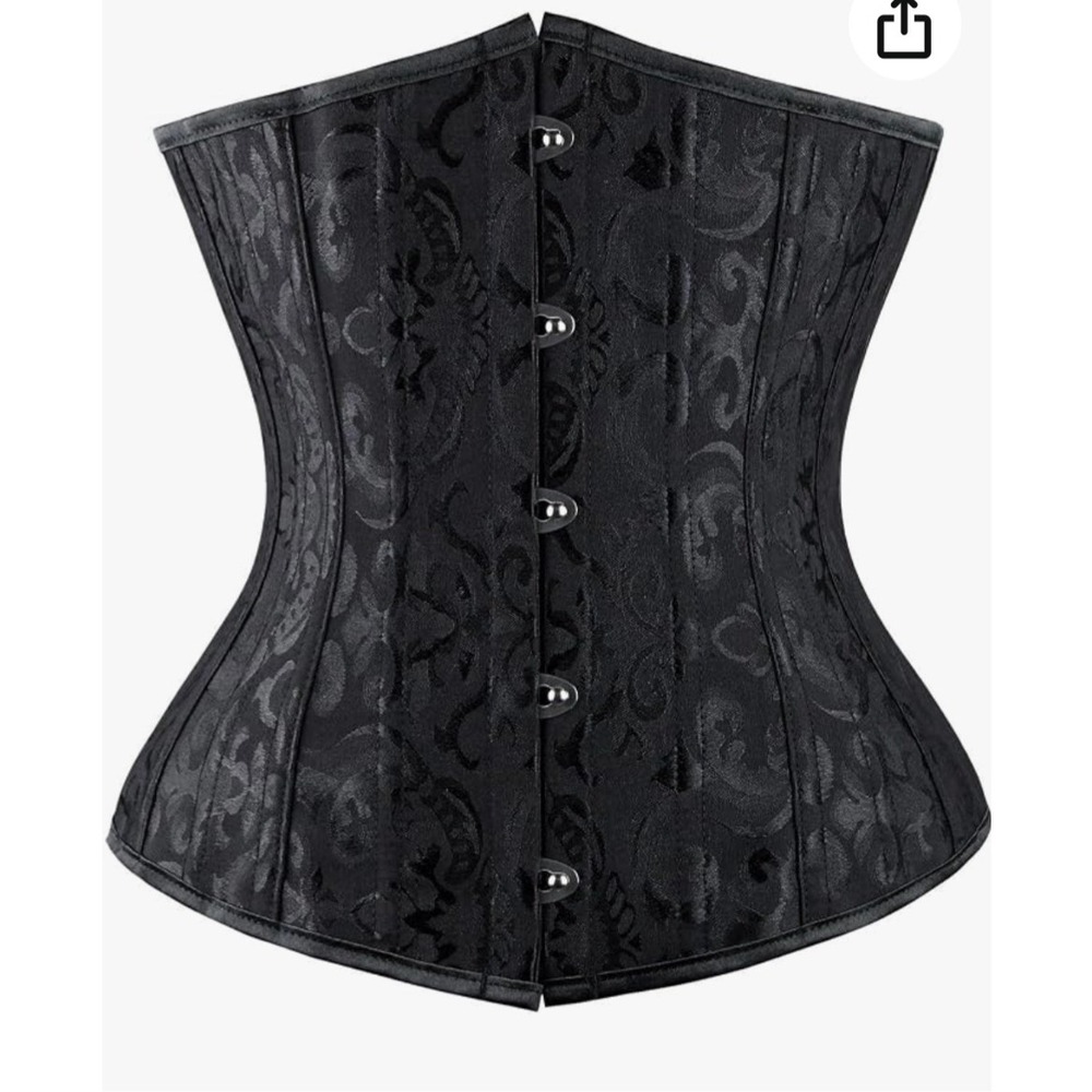 Charmian Black Brocade Underbust Corset Waist Cincher Lace Up Floral Damask 3XL